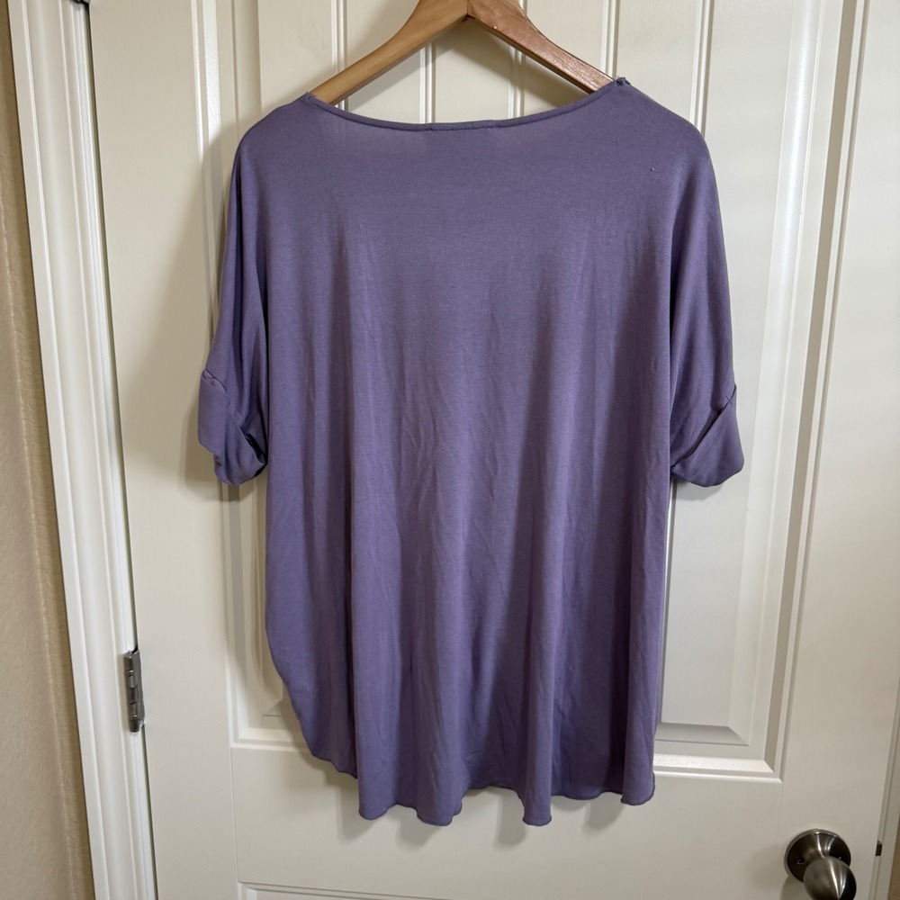 Double Zero Women's Twist Front V Neck Top Short Sleeve Purple Size L - Picture 5 of 7